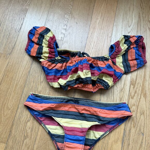 Lisa Marie Fernandez Leandra Two-Piece Bikini Multicolored Stripes Bubble Sleeve - Picture 5 of 9